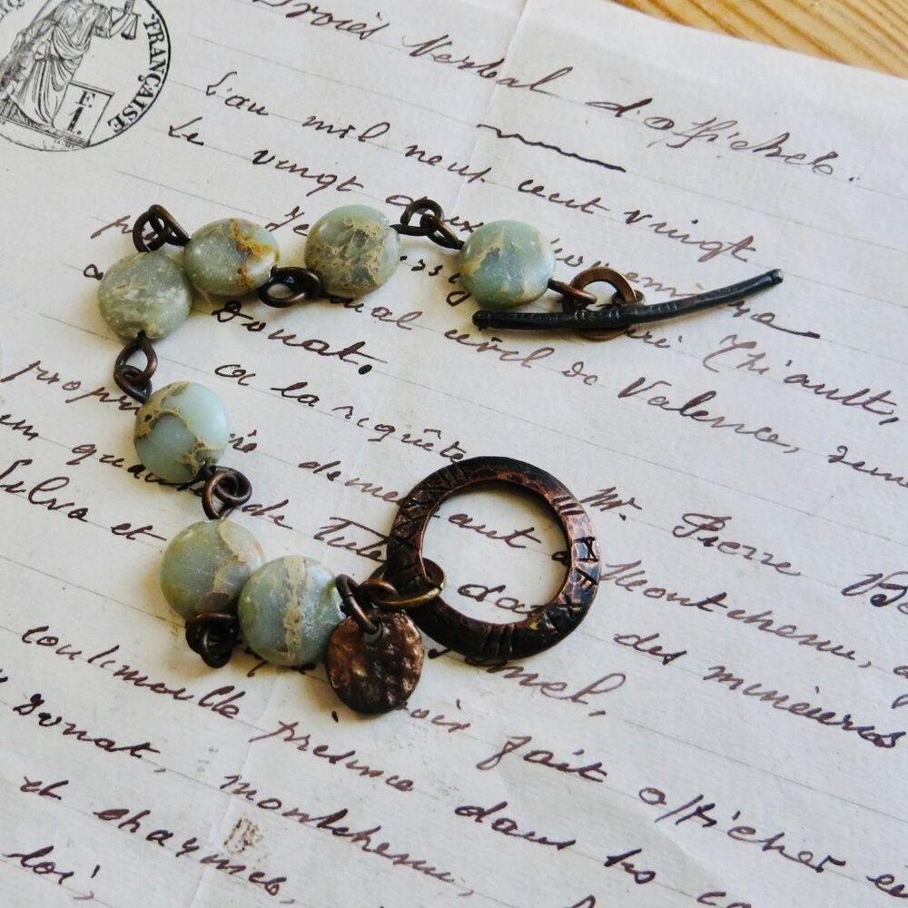 Artisan Bracelet Green Stones Celtic Women's Hand Crafted Jewelry